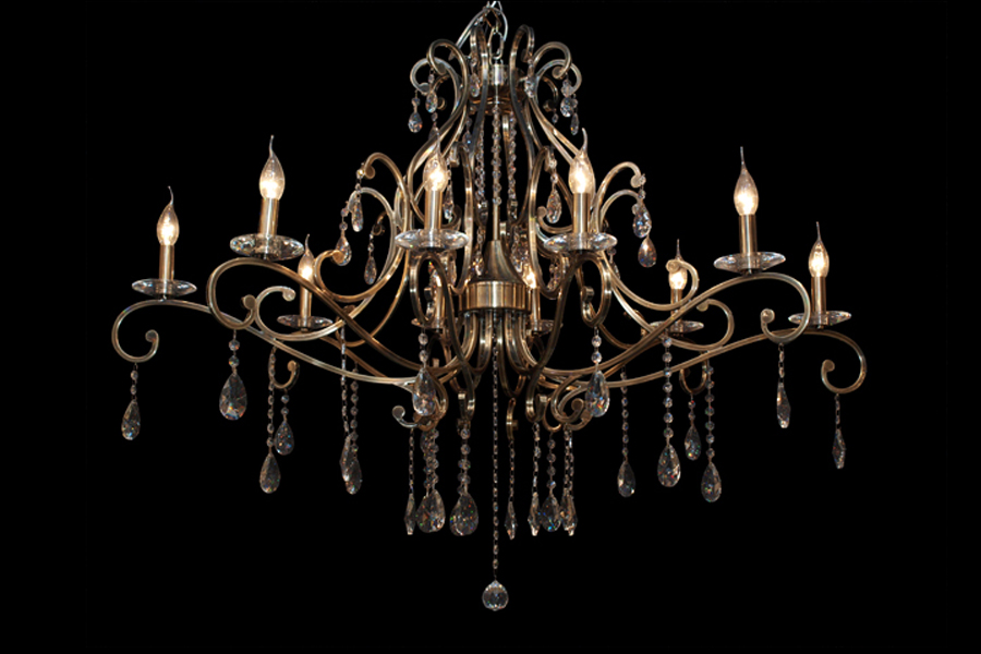 Kristall Kronleuchter Clarence 10 flammig (antike Bronze) - 125cm