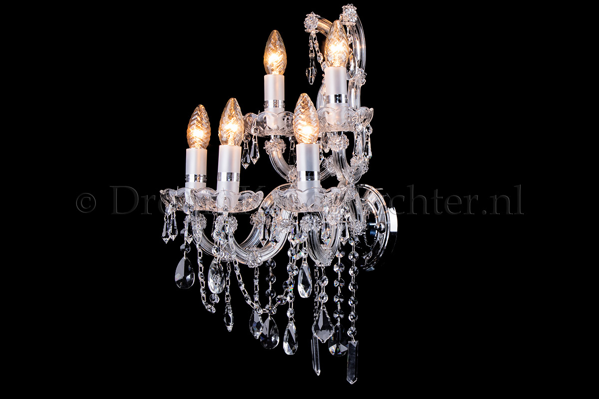 Kristall Wandleuchte Maria Theresa 5-flammig (Kristall/Chrom) - S-Bogen Kristall Wandleuchte Maria Theresa 5-flammig (Kristall/Chrom) - S-Bogen