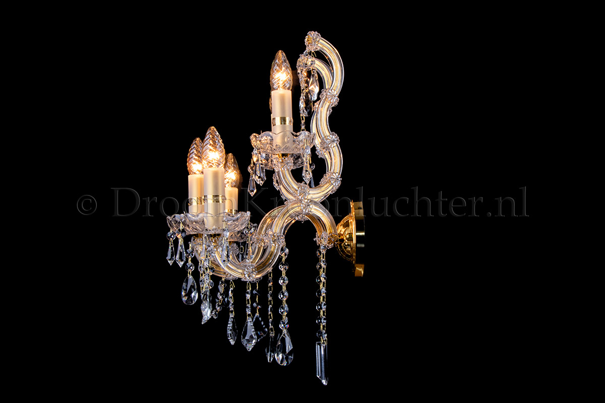 Kristall Wandleuchte Maria Theresa 5-flammig (Kristall/Gold) - S-Bogen Kristall Wandleuchte Maria Theresa 5-flammig (Kristall/Gold) - S-Bogen