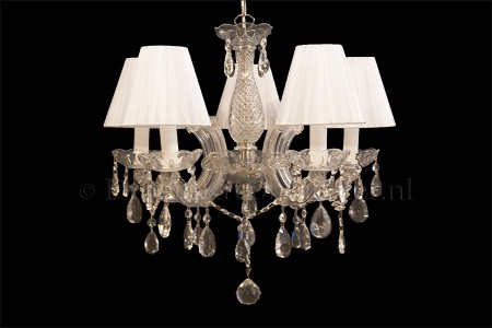 Kronleuchter Maria Theresa 5 flammig mit Organza stoff dubbel gestoffeerde Weisste klemkapjes Kronleuchter Maria Theresa 5 flammig mit Organza stoff dubbel gestoffeerde Weisste klemkapjes