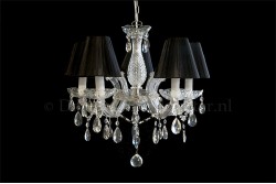 Kronleuchter Maria Theresa 5 flammig mit Organza stoff dubbel gestoffeerde Schwarze klemkapjes Kronleuchter Maria Theresa 5 flammig mit Organza stoff dubbel gestoffeerde Schwarze klemkapjes