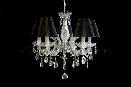 Kronleuchter Maria Theresa 5 flammig mit Organza stoff dubbel gestoffeerde Schwarze klemkapjes Kronleuchter Maria Theresa 5 flammig mit Organza stoff dubbel gestoffeerde Schwarze klemkapjes
